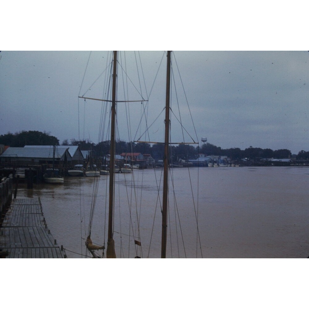Kodak Slide 1950s Red Border Kodachrome sailing vessel moored along a riverbank